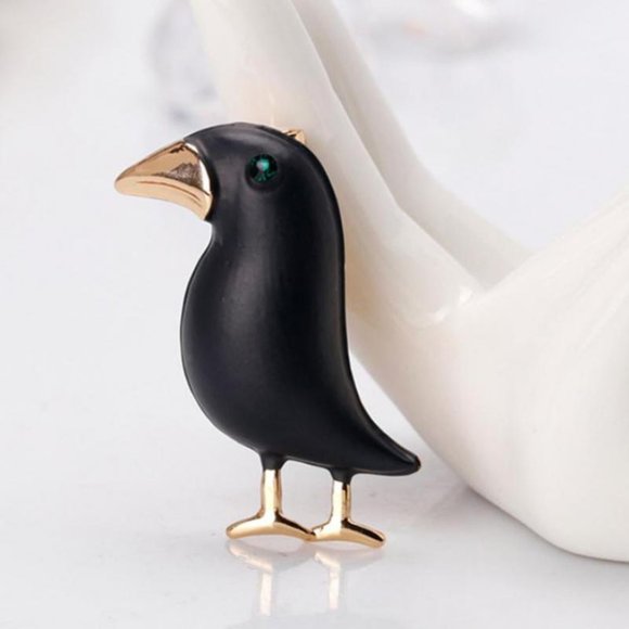 Brooch Animal Crow Bird Rhinestone Sparkle Gemstone Christmas Pins - Picture 2 of 3